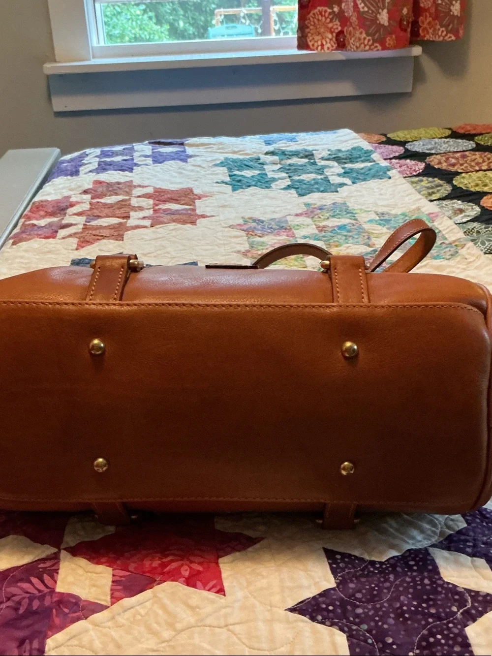 Dooney & Bourke Chestnut Leather Satchel with Gold Hardware